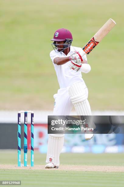 Kraigg Brathwaite of the West Indies cuts the ball during day two of the Second Test Match between New Zealand and the West Indies at Seddon Park on...