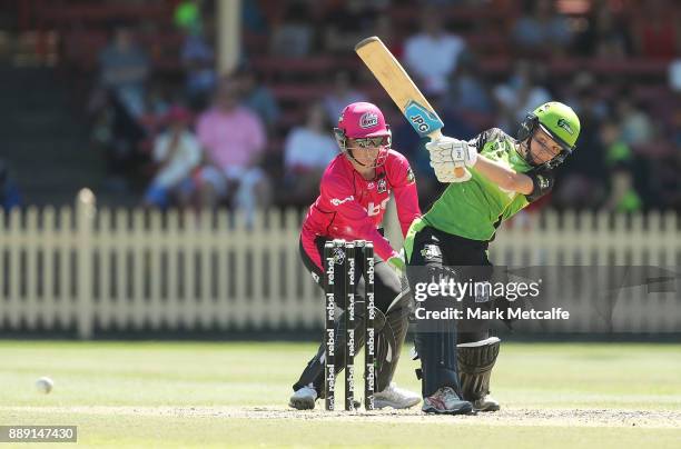 Nicola Carey of the Thunder bats during the Women's Big Bash League WBBL match between the Sydney Thunder and the Sydney Sixers at North Sydney Oval...