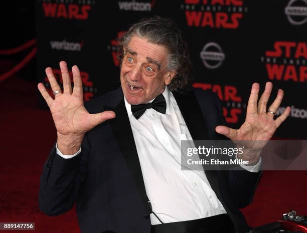 Actor Peter Mayhew attends the premiere of Disney Pictures and Lucasfilm's "Star Wars: The Last Jedi" at The Shrine Auditorium on December 9, 2017 in...