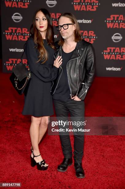 Thom Yorke of Radiohead and Dajana Roncione attend the premiere of Disney Pictures and Lucasfilm's "Star Wars: The Last Jedi" at The Shrine...