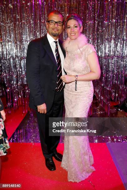 Cheryl Shepard and her husband Nikolaus Okonkwo attend the Ein Herz Fuer Kinder Gala reception at Studio Berlin Adlershof on December 9, 2017 in...