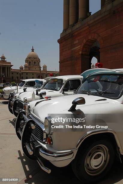View of VIP Ambassador Cars at Parliament House in New Delhi, India