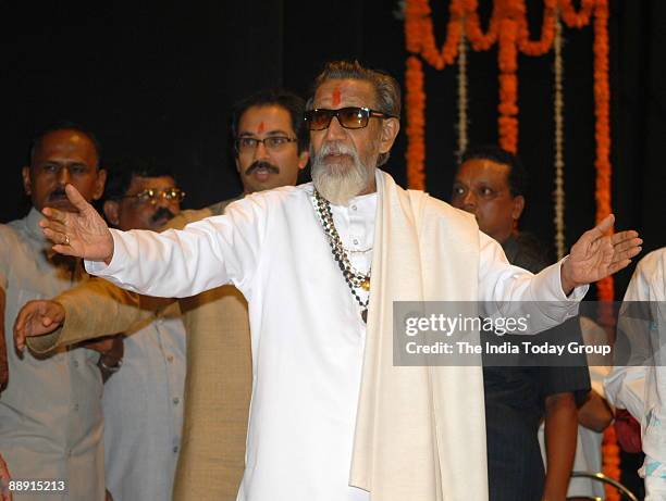 Bal Thackeray, Shiv Sena Chief at the Shiv Sena's 41st anniversary celebration at the Shanmukhananda hall in Mumbai, Maharashtra, India
