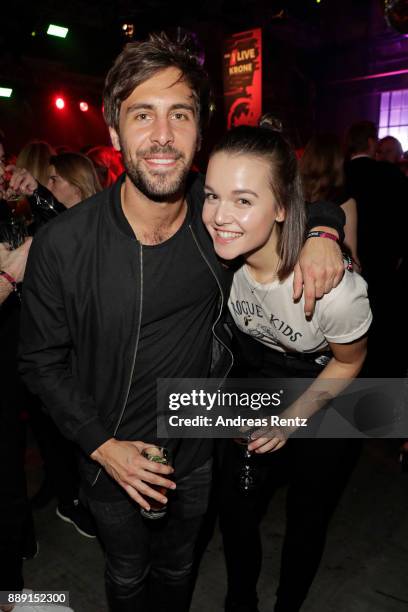 Max Giesinger and Charlotte Rezbach aka LOTTE pose at the after party of the 1Live Krone radio award at Jahrhunderthalle on December 07, 2017 in...