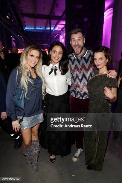 Natalie Horler, Nina Moghaddam, Joschen Schropp and guest pose at the after party of the 1Live Krone radio award at Jahrhunderthalle on December 07,...