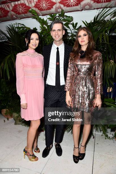 Actress Wendi Deng Murdoch, Founder at Artsy Carter Cleveland and Businesswoman Dasha Zhukova attend the Gucci X Artsy dinner at Faena Hotel on...