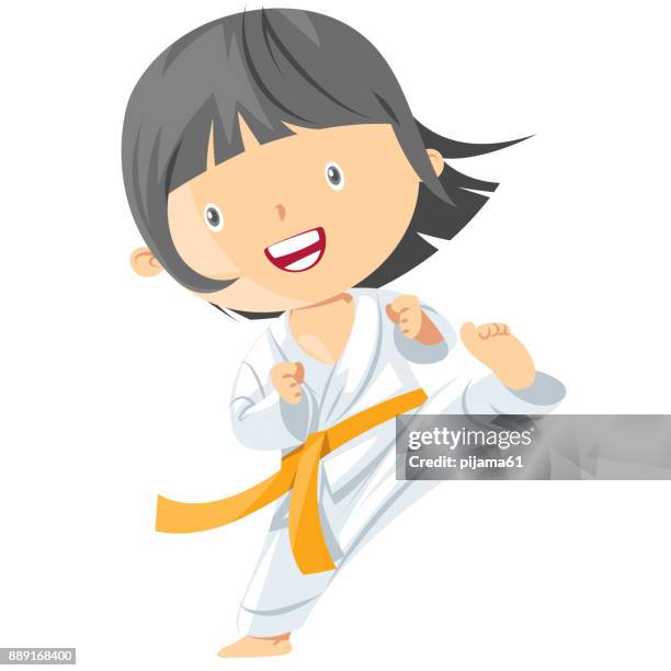 ilustraciones, imágenes clip art, dibujos animados e iconos de stock de karate chica - judo