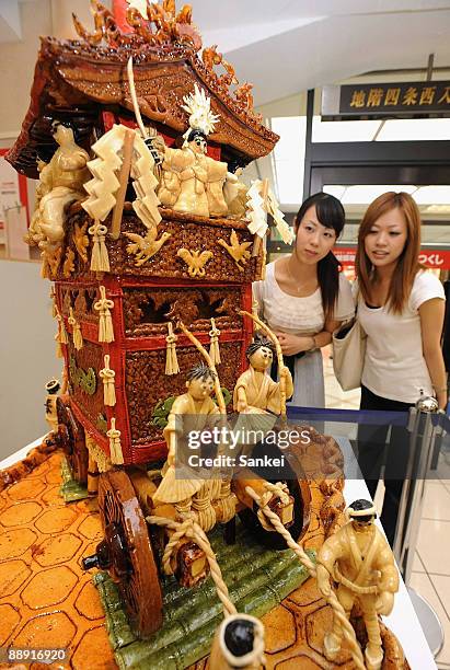 Model of "Naginata-boko" float made of bread is displayed at Daimaru Department Store Kyoto on July 8, 2009 in Kyoto, Japan. Naginata-boko is the...