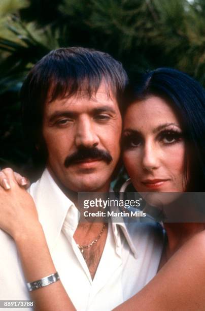Sonny Bono and Cher pose for a promotional photo for 'The Sonny and Cher Show' in 1970.
