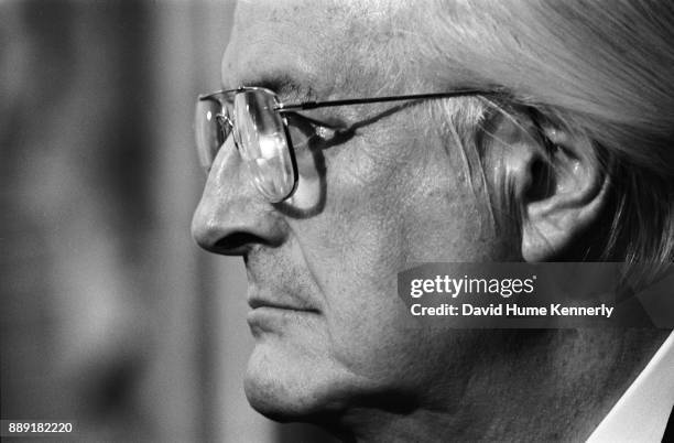 Chair of the House Judiciary Committee Henry Hyde at a news conference with other congressmen in the office of House Speaker Newt Gingrich on Capitol...