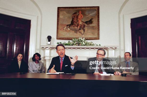 President Bill Clinton's lawyers at a press conference in the Roosevelt Room of the White House to discuss Special Prosecutor Kenneth Starr's...