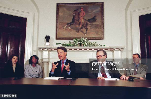 President Bill Clinton's lawyers at a press conference in the Roosevelt Room of the White House to discuss Special Prosecutor Kenneth Starr's...
