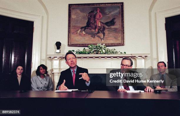 President Bill Clinton's lawyers at a press conference in the Roosevelt Room of the White House to discuss Special Prosecutor Kenneth Starr's...