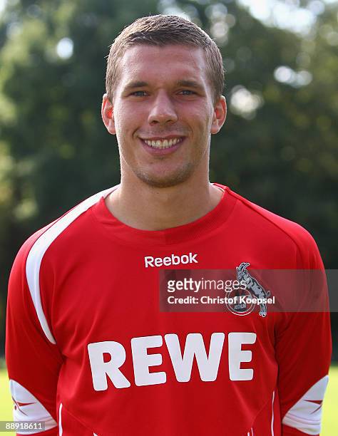 Lukas Podolski poses during the 1. FC Koeln 04 team presentation at the Geissbockheim on July 9, 2009 in Cologne, Germany.