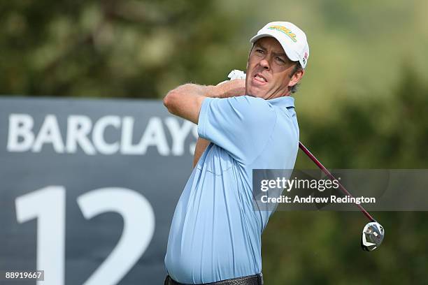 Richard Green of Australia tees off on the 12th hole during the First Round of The Barclays Scottish Open at Loch Lomond Golf Club on July 09, 2009...