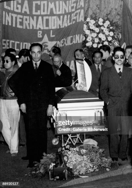 The coffin of Russian revolutionary Leon Trotsky in Mexico City, August 1940. He was assassinated by NKVD agent Ramon Mercader with an ice axe....
