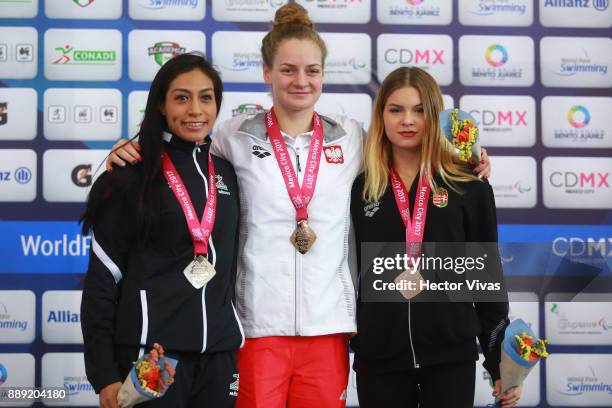 Olivia Jabslonka of Poland Gold Medal, Cristina Zapata of Mexico Silver Medal and Pap Bianka Bronze Medal of Hungry pose after women's 400 m...