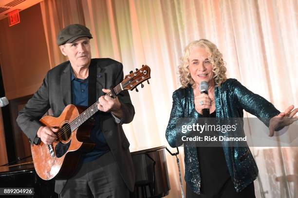 Singer-songwriter Carole King and singer-songwriter James Taylor perform at GCAPP "Eight Decades of Jane" in celebration of Jane Fonda's 80th...