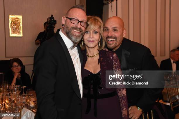 Make-Up Artist Jonathan Hanousek, Academy-Award Winning Actress Jane Fonda, and Hairstylist David DeLeon attends GCAPP "Eight Decades of Jane" in...