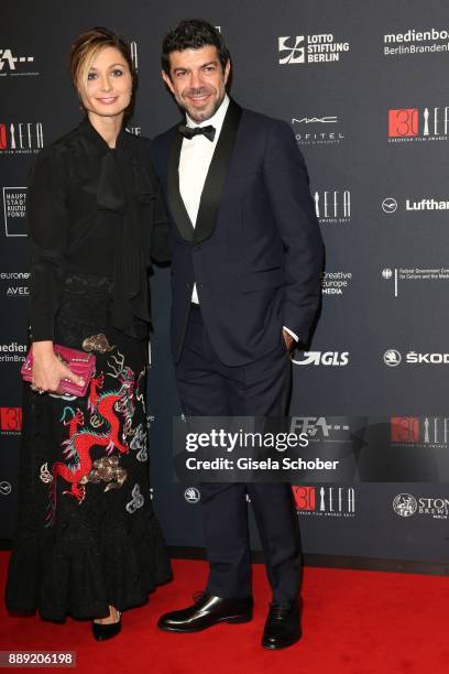 Anna Ferzetti and Pierfancesco Favino during the 30th European Film Awards 2017 at 'Haus der Berliner Festspiele' on December 9, 2017 in Berlin,...