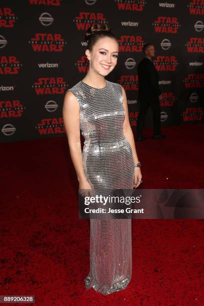 Billie Catherine Lourd at the world premiere of Lucasfilm's Star Wars: The Last Jedi at The Shrine Auditorium on December 9, 2017 in Los Angeles,...