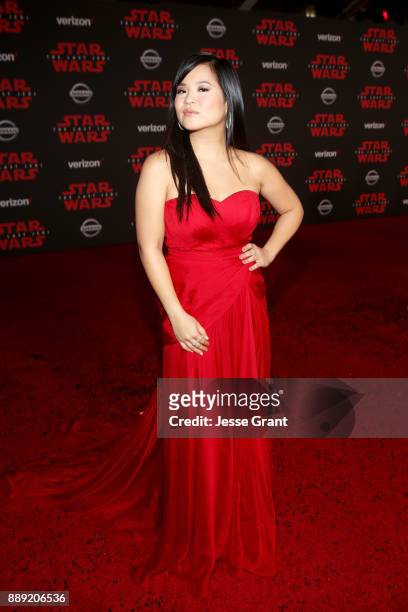 Actor Kelly Marie Tran at the world premiere of Lucasfilm's Star Wars: The Last Jedi at The Shrine Auditorium on December 9, 2017 in Los Angeles,...