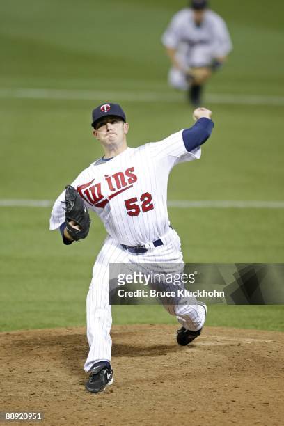 July 7: Brian Duensing of the Minnesota Twins pitches to the New York Yankees on July 7, 2009 at the Metrodome in Minneapolis, Minnesota. The Yankees...