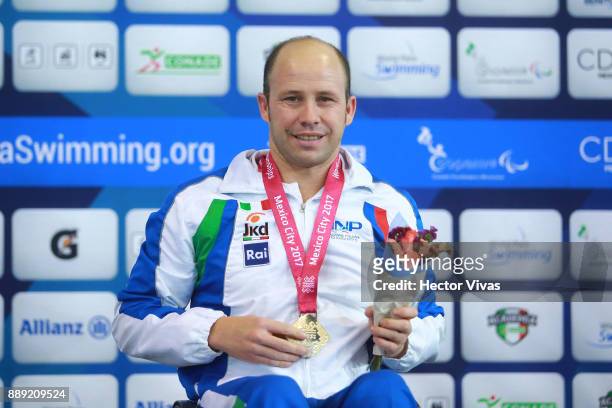 Efrem Morelli of Italy Gold medal celebrates in men's 150 m Individual Medley SM4 during day 7 of the Para Swimming World Championship Mexico City...