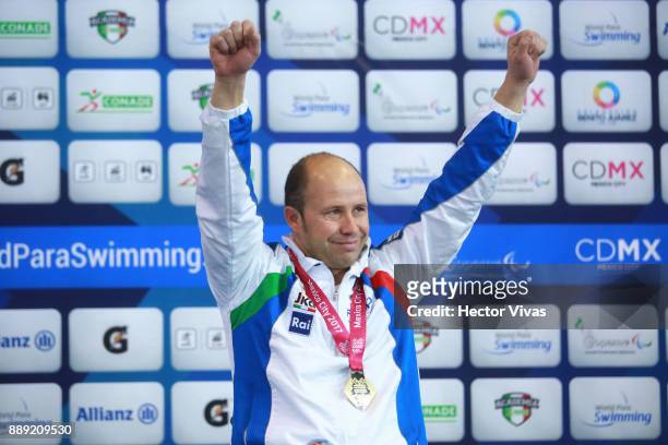 Efrem Morelli of Italy Gold medal celebrates in men's 150 m Individual Medley SM4 during day 7 of the Para Swimming World Championship Mexico City...