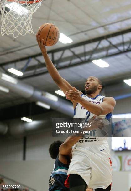 Akil Mitchell of the Long Island Nets shoots a lay up against the Wisconsin Herd on December 9, 2017 at the Menominee Nation Arena in Oshkosh,...