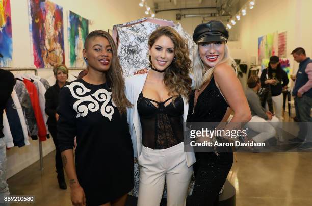 Georgie Leahy, Val Harvey, and Brittney Palmer attend Brittney Palmer's "No Agency" Art Show + Shop At Art Basel Miami 2017 on December 9, 2017 in...