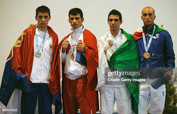 Silver medalist Branimir Stankovic of Serbia, Gold medalist Kerem Gurgen of Turkey, Bronze medalist Ouadahi Mohamed Amine of Algeri and Alessio Di...
