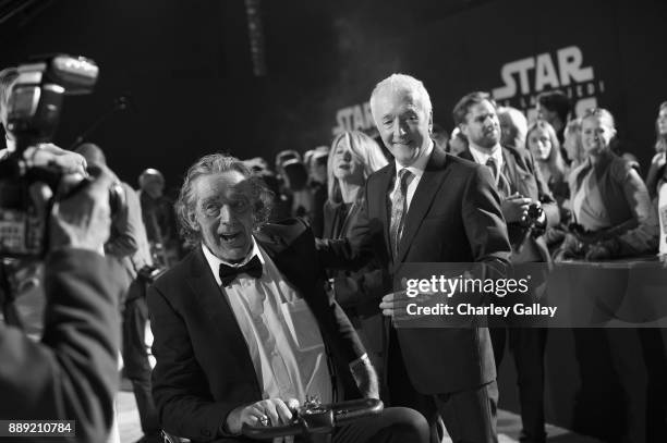 Peter Mayhew and Actor Anthony Daniels at the world premiere of Lucasfilm's Star Wars: The Last Jedi at The Shrine Auditorium on December 9, 2017 in...