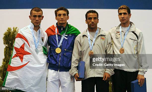 Silver medalist Abdelhalim Ouradi of Algeri, Gold medalist Vittorio Parrinello of Italy, Bronze medalist Hicham Mesbahi of Morocco and Salamana...