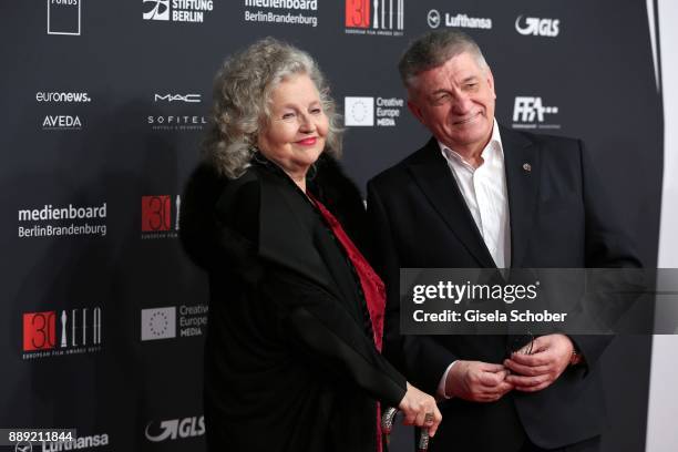 Hanna Schygulla and Aleksandr Sokurov during the 30th European Film Awards 2017 at 'Haus der Berliner Festspiele' on December 9, 2017 in Berlin,...