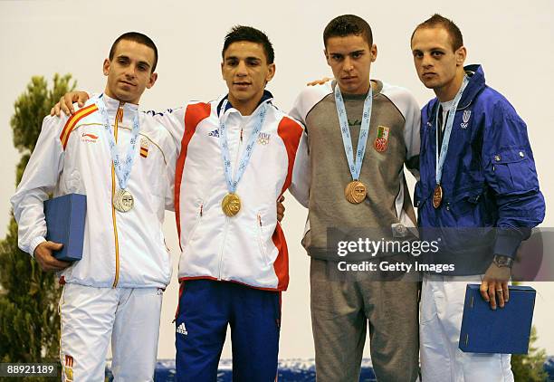 Silver medalist Francisco Torrijos Portillo of Spain, Gold medalist Nordine Oubaali of France, Bronze medalist Samir Brahimi of Algeri and Vincenzo...