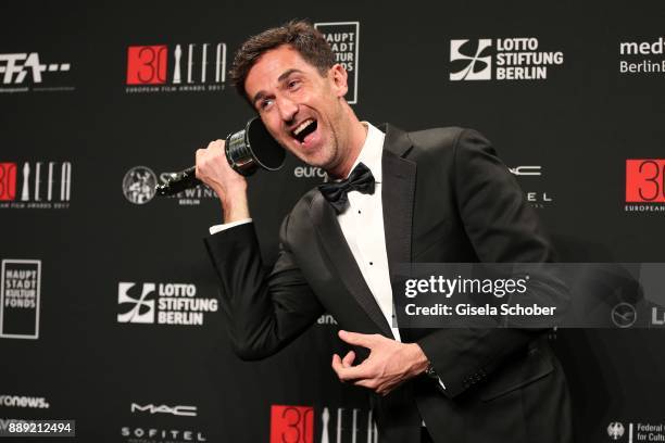 Oriol Tarrago with award during the 30th European Film Awards 2017 at 'Haus der Berliner Festspiele' on December 9, 2017 in Berlin, Germany.