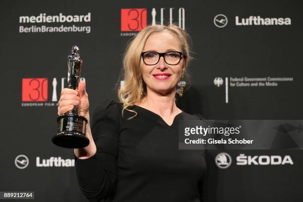Julie Delpy with award during the 30th European Film Awards 2017 at 'Haus der Berliner Festspiele' on December 9, 2017 in Berlin, Germany.