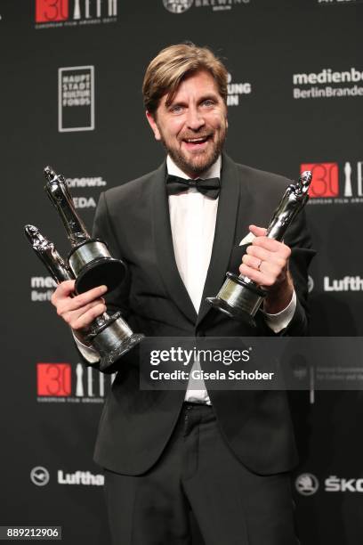 Director Ruben Oestlund with award during the 30th European Film Awards 2017 at 'Haus der Berliner Festspiele' on December 9, 2017 in Berlin, Germany.