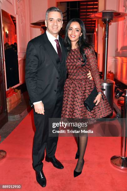 Nizar Maarouf and Sawsan Chebli attend the Ein Herz Fuer Kinder Gala 2017 - After Show Party at Borchardt Restaurant on December 9, 2017 in Berlin,...