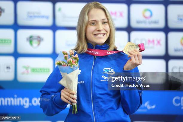 Meri Makkinen of Finland Gold Medal celebrates in women's 200 m Freestyle SM7 during day 7 of the Para Swimming World Championship Mexico City 2017...