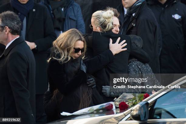 Laura Smet, Joy Hallyday, Laetitia Hallyday, David Hallyday and Jade Hallyday during Johnny Hallyday's Funeral at Eglise De La Madeleine on December...