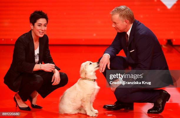 Dunja Hayali and Johannes B. Kerner during the Ein Herz Fuer Kinder Gala show at Studio Berlin Adlershof on December 9, 2017 in Berlin, Germany.