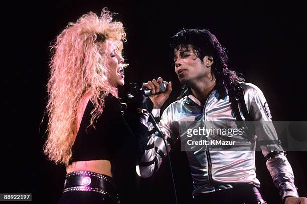 Sheryl Crow and Michael Jackson perform during the "BAD" Tour circa 1988.