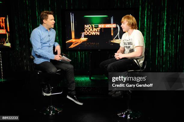 Actor Rupert Grint visits fuse's "No. 1 Countdown" with fuse VJ Steven Smith at fuse Studios on July 9, 2009 in New York City.