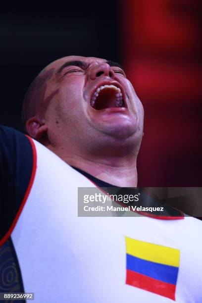 Jhon Castaneda of Colombia gestures during the Men's Over to 107 Kg Group A Category as part of the World Para Powerlifting Championship Mexico 2016...