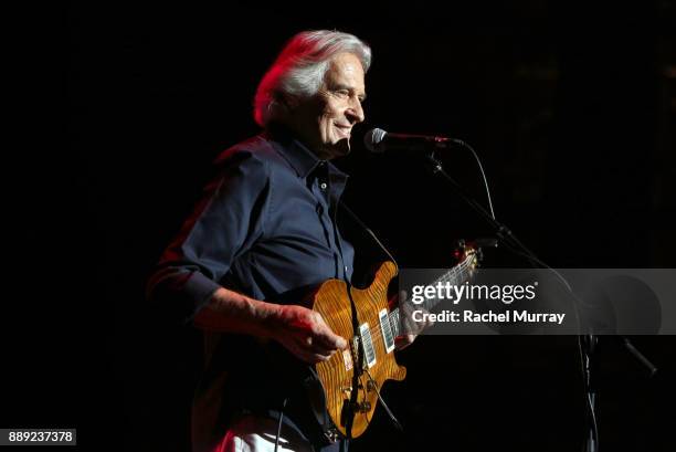 John McLaughlin performs onstage during John McLaughlin & Jimmy Herring's final concert of "The Meeting of the Spirits" farewell U.S. Tour at Royce...