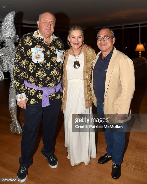 Jean Pigozzi, Susan Magrino Dunning and George Ledes attend the Galerie Gmurzynska Dinner in Honor of Jean Pigozzi at the Penthouse at the Faena...