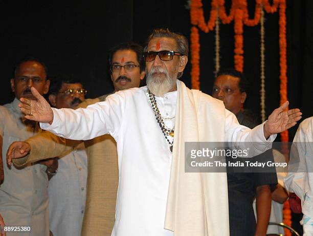 Bal Thackeray, Shiv Sena Chief at the Shiv Sena's 41st anniversary celebration, Shanmukhananda hall in Mumbai, Maharashtra, India