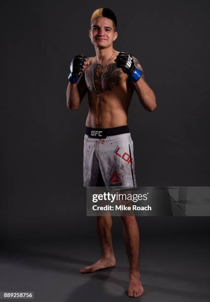 Benito Lopez poses for a post fight portrait backstage during the UFC Fight Night event inside Save Mart Center on December 9, 2017 in Fresno,...